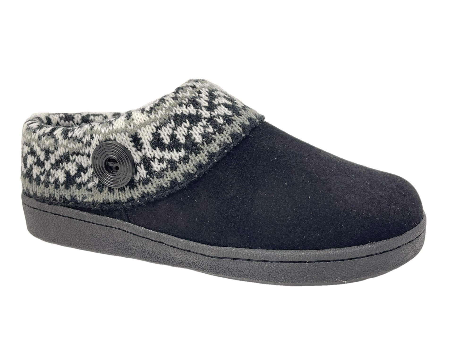 Clarks Womens Slipper Suede Leather Knitted Collar Clog Slippers - Plush Faux Fur Lining, Black/Grey Multi, 8 (B08T1YF1DL) Amazon Price History, Amazon Price Tracker