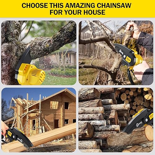 Miniatura 6 de Mini motosierra inalámbrica de 6 pulgadas, alimentada por battey, fácil de usar, potente motosierra de mano con batería de 2 x 21 V 2.0 Ah,