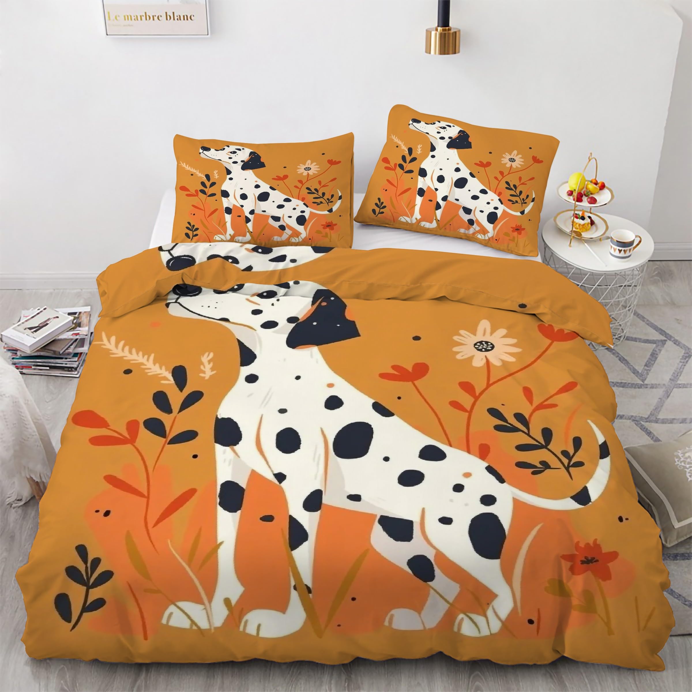 Housse de couette 160x200 dalmatien avec 2 taies d'oreiller en microfibre KG5691