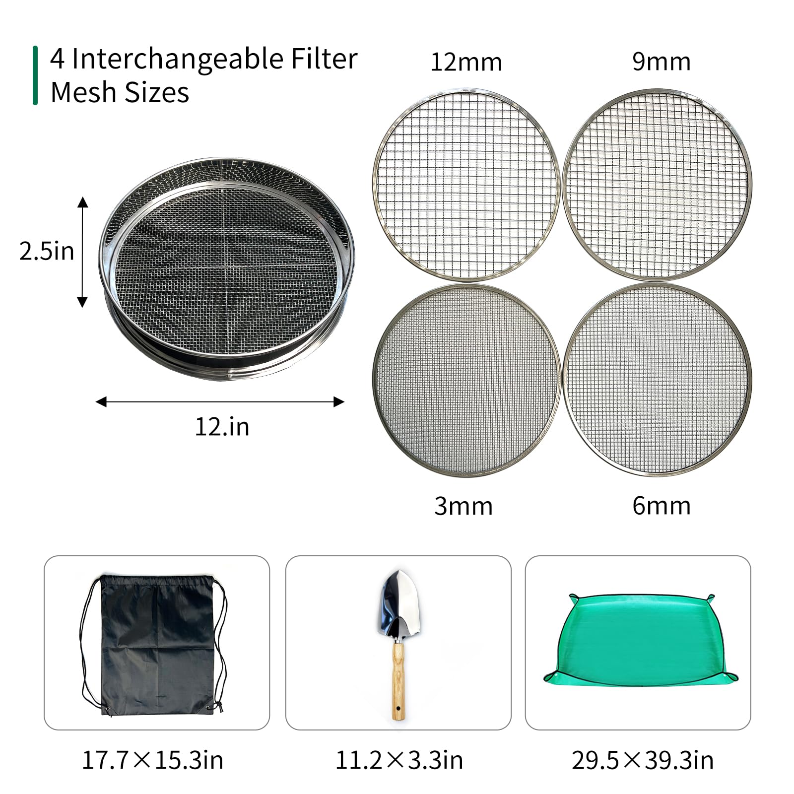 Set De 3 Tamis Wazakura - Acier Inoxydable 210 Mm - Mailles 1mm, 3mm, 5mm - Pour Bonsaï, Jardinage