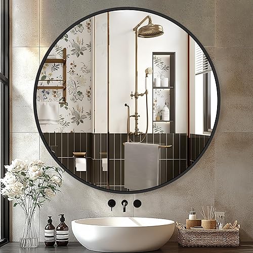 Miniatura 41 de Espejo de baño para pared, 30 x 20 pulgadas, espejo ovalado dorado para dormitorio, entrada, baño, espejo de tocador con marco de metal