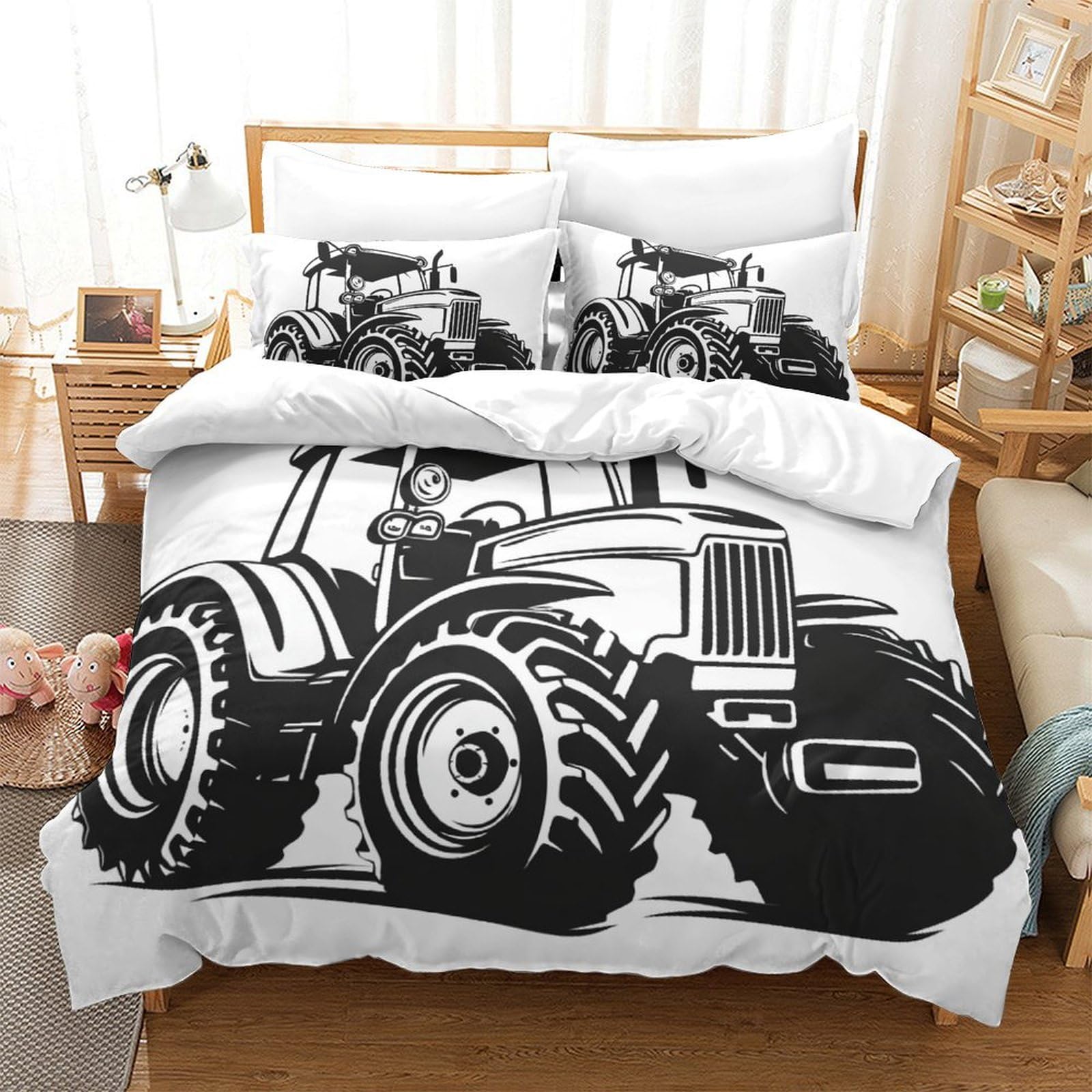 Housse de couette tracteur 3D lit super king size microfibre respirante avec taies