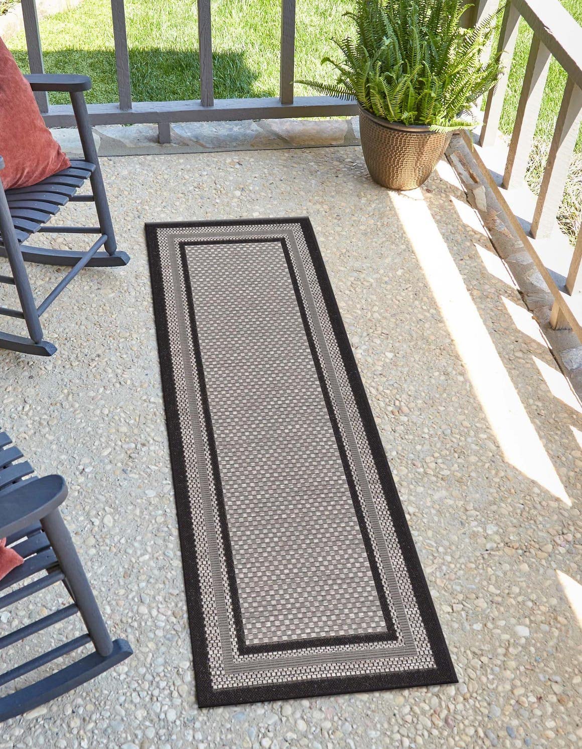Unique Loom Outdoor Border Collection Area Rug - Multi Border (2' 7" x 10' Runner Gray/Black)