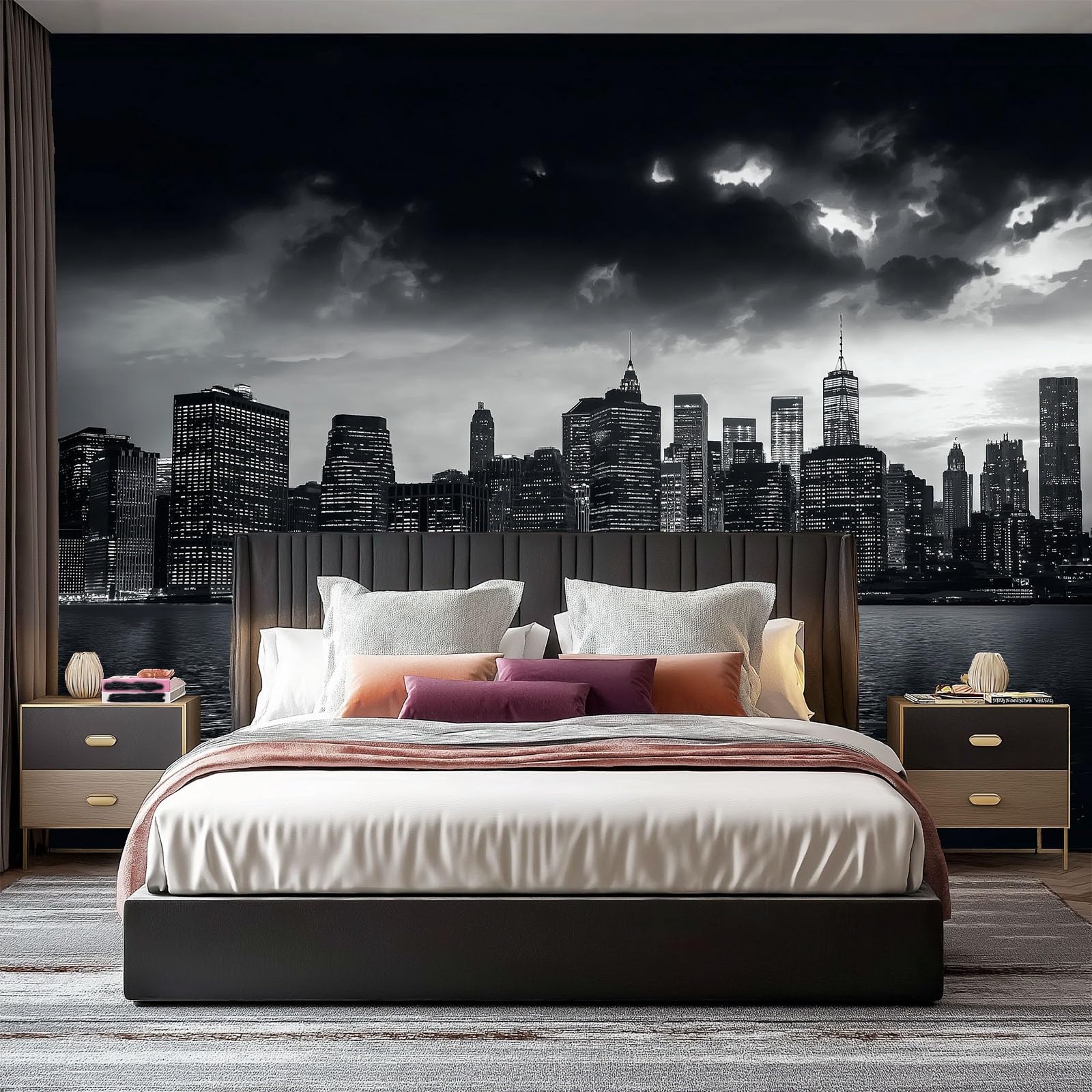Carta da parati Documentario sulla silhouette architettonica Murale alla moda Decorazione da Muro 350 x 256 cm MuraleModerne Decorazione Soggiorno Camera De Letto Sala Ufficio Nero Bianco