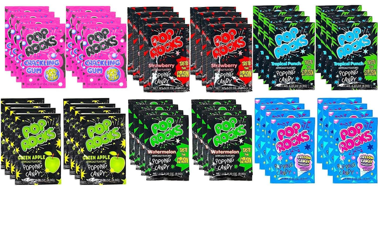 Pop Rocks Crackling Candy Variety Pack of 48 – Classic Popping Candy - Six Different Flavors Bulk Pop Rocks
