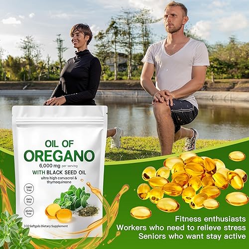 Miniatura 6 de Aceite orgánico de cápsulas blandas de orégano con aceite de semilla negra, 300 unidades  A base de plantas, sin OMG  Apoya el bienestar y el