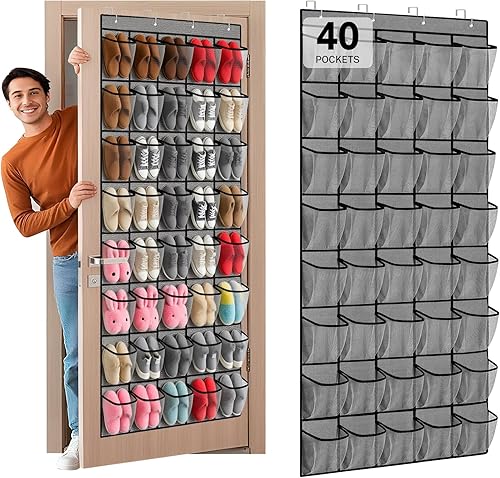 Organizador de zapatos de 40 bolsillos para colgar en la puerta, organizador de zapatos grande de malla, para colgar zapatos detrás de la puerta,