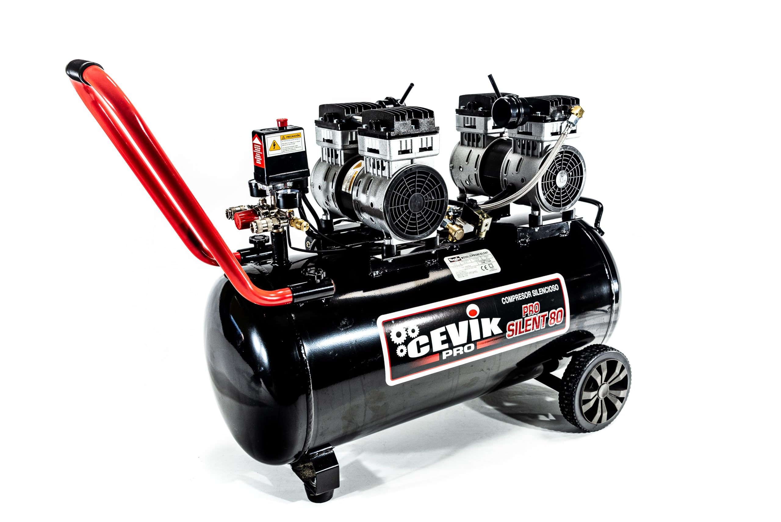 CEVIK PRO - CA-PRO6SILENT - Compressore d'Aria Silenzioso - 62 dB - Capacità 6 Litri - Motore 1HP - Pressione Max 8 Bar - Portata 110 l/min - Senza Olio - Senza Manutenzione - Compatto e Portatile