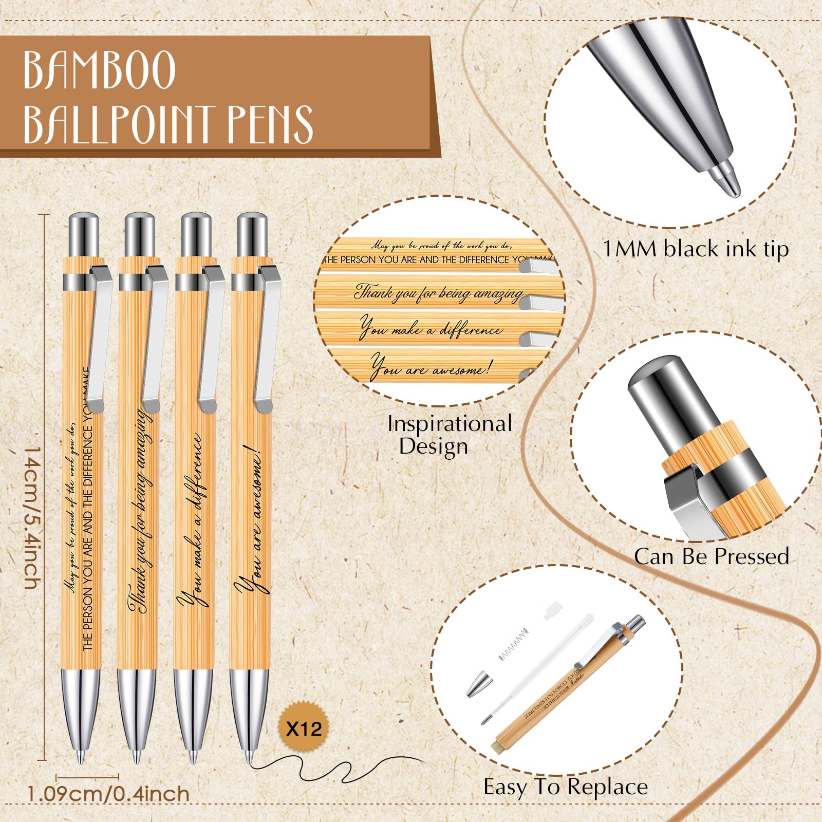 Sinmoe 12 Sets Christmas Thank You Gifts for Colleague Employee Appreciation Gifts Inspirational Notebook Ballpoint Pens Kraft Lined Notepad Christmas for Coworker Teacher Volunteer Staff - Image 4