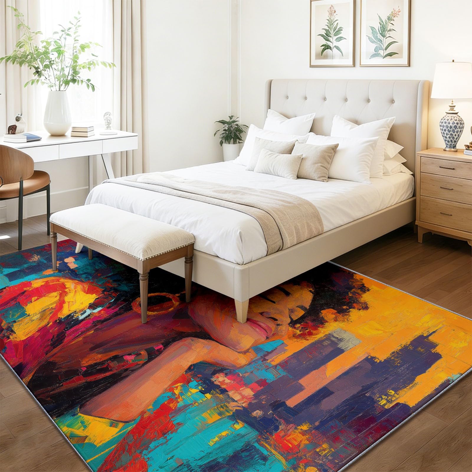 Dywan do salonu 160 x 230 cm, postać kobieca z kreskówki, duży rozmiar dywan z krótkim włosiem do sypialni dla dorosłych, zmywalny i antypoślizgowy, kolorowy