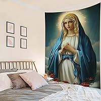 Vista 16 de HVEST Tapiz cristiano de la Virgen María y Jesucristo en el Paraíso para colgar en la pared, de Ángeles en el Cielo, para dormitorio, sala de estar