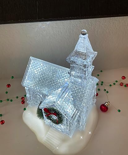 Miniatura 5 de Globo de nieve de Navidad iluminado para iglesia con temporizador y nieve giratoria brillante, funciona con pilas de 9 pulgadas de alto, linterna de