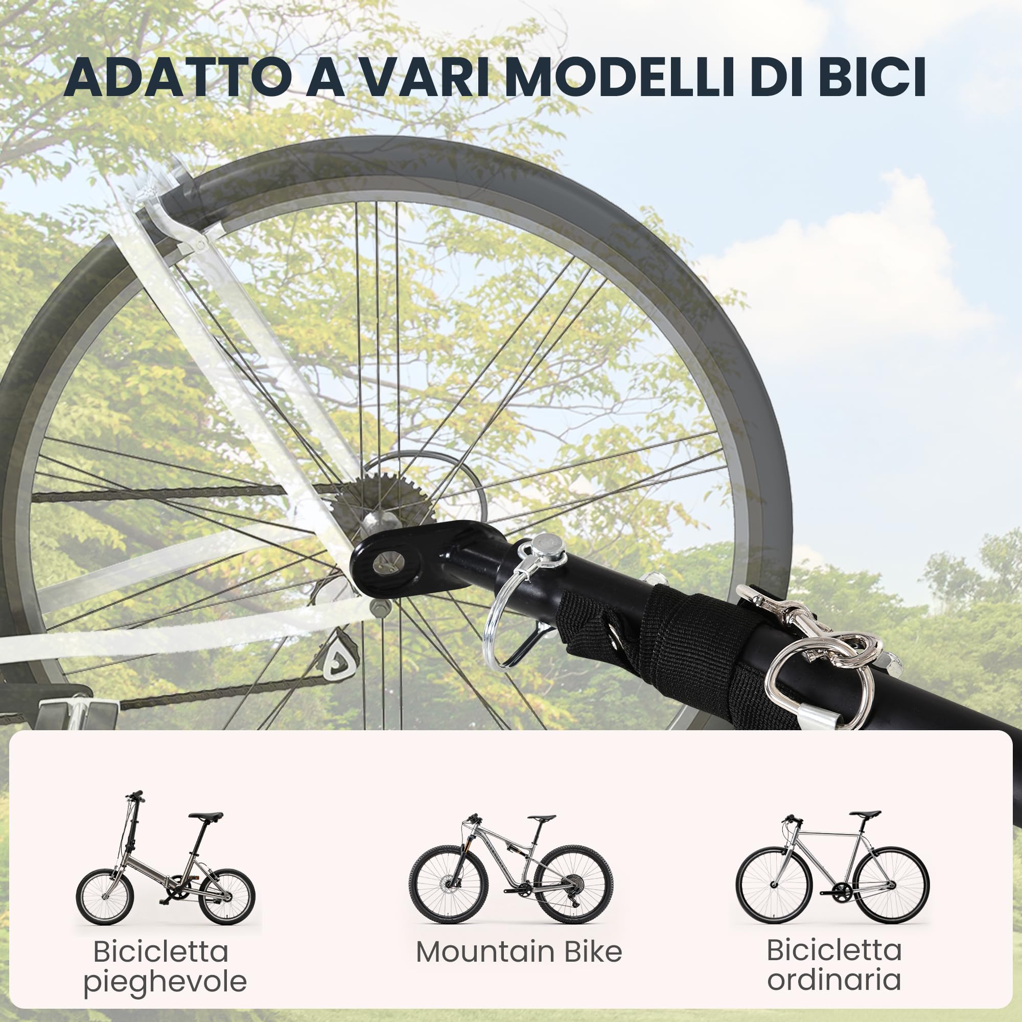 HOMCOM Carrello Bici con Pareti Pieghevoli e Rimovibili, Gancio Universale e 2 Catarifrangenti, Rimorchio per Bici in Acciaio e PE, 139x71.5x49 cm, Nero