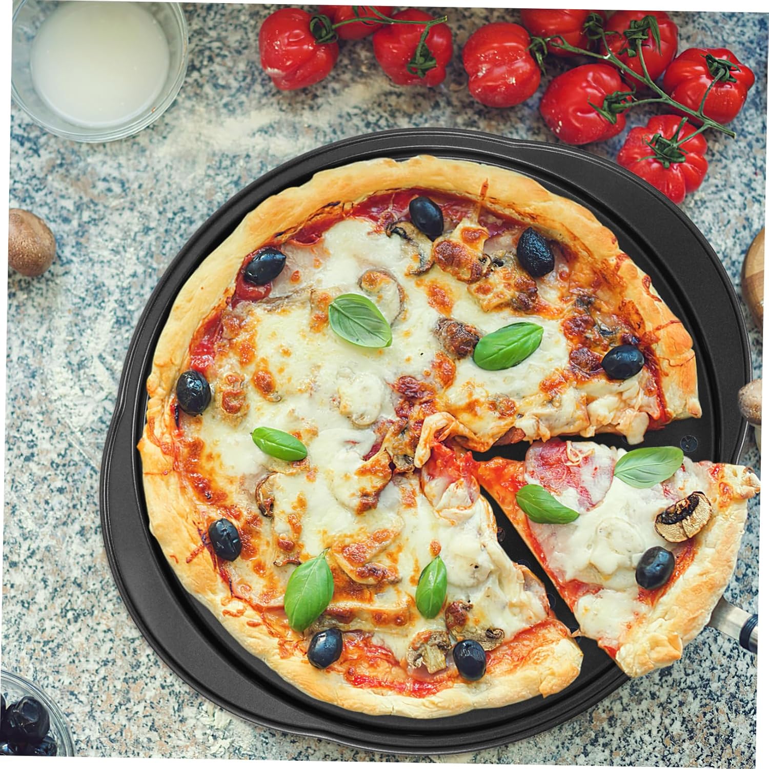 DECHOUS 4pcs Perforated Pizza Pans for Oven Carbon Steel Baking Trays Gripper Non-stick for Homemade Pizza