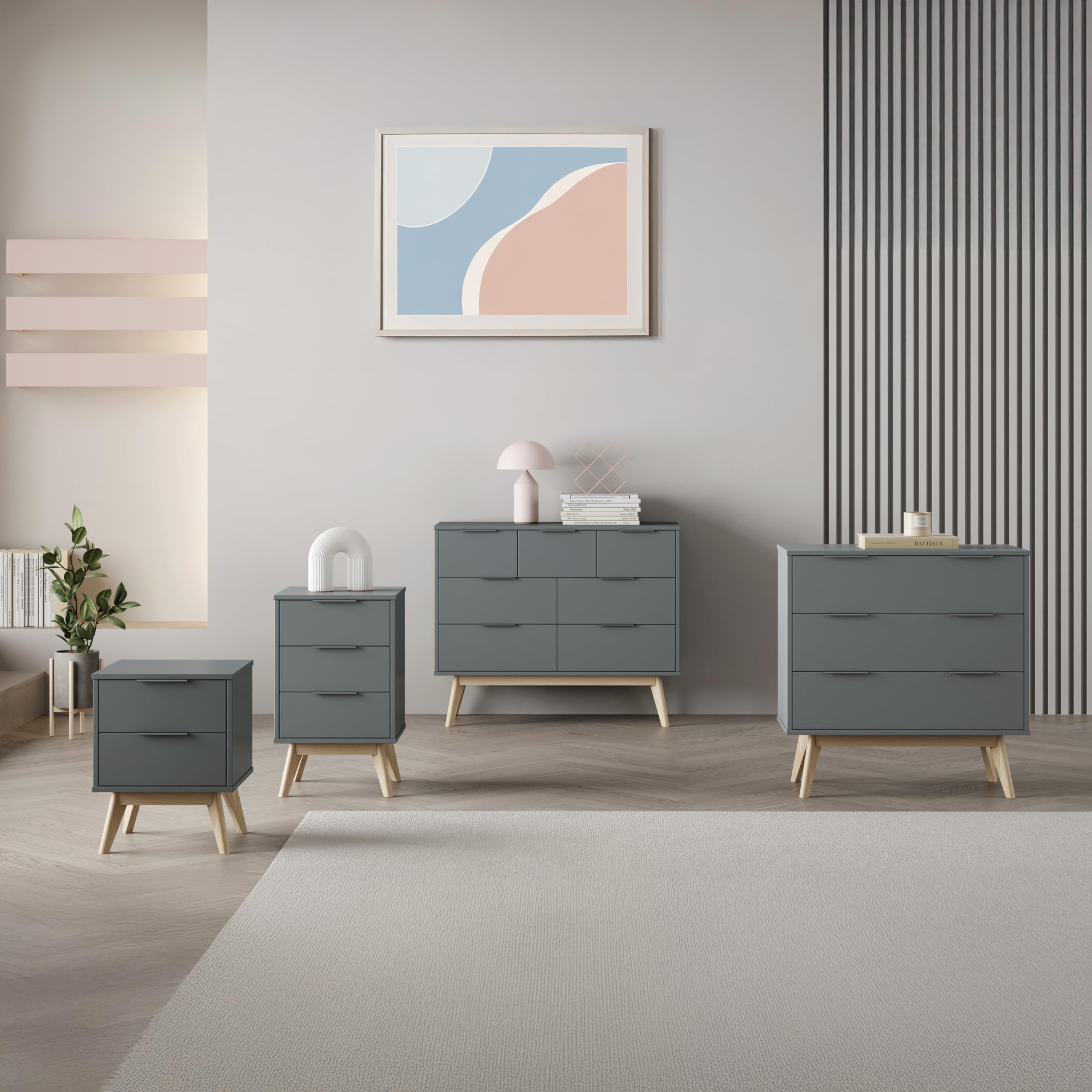 duehome | Sinfonier 3 Cajones, Dormitorio, Modelo Numa, Acabado en Verde Salvia y Oak Soft, Medidas: 80 cm (Largo) x 83 cm (Alto) x 40 cm (Fondo)