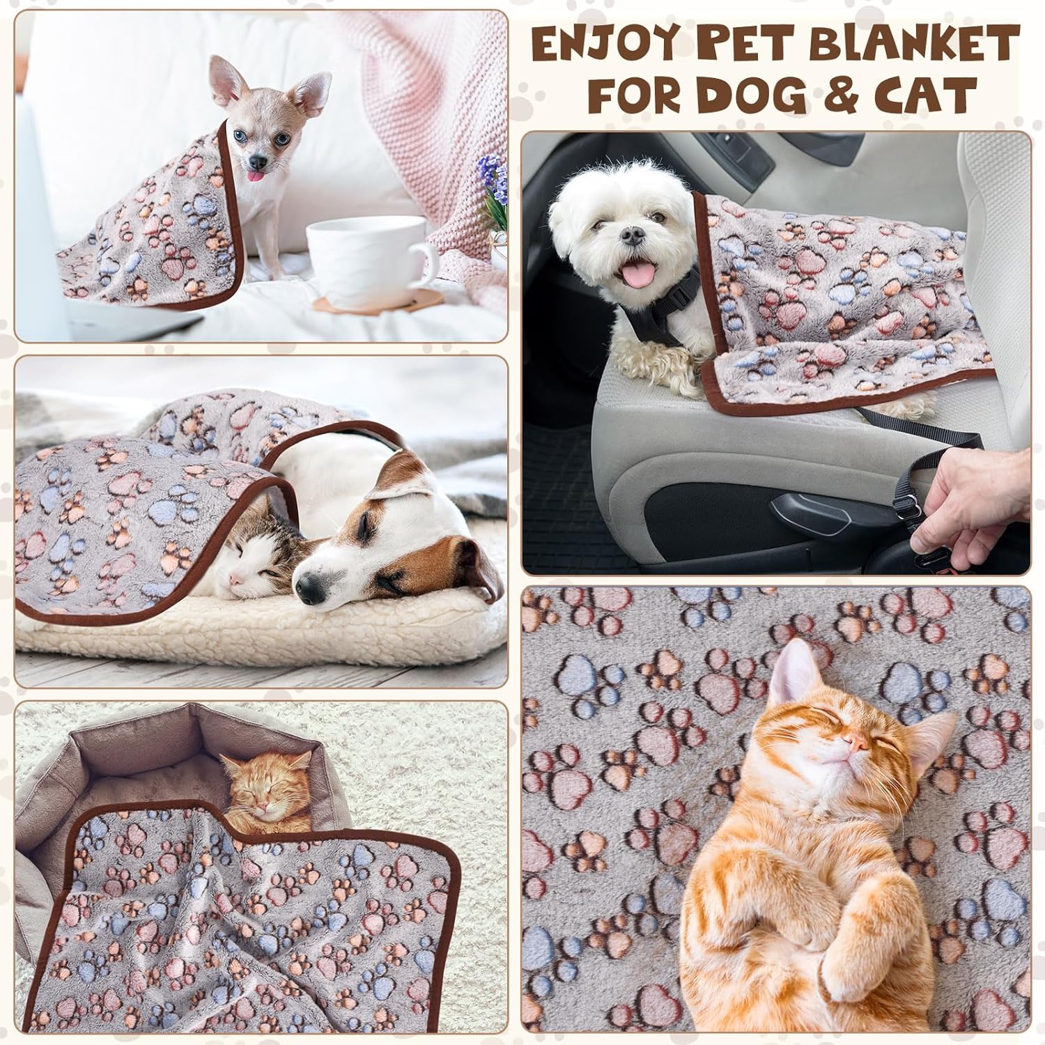 Chumia 40 Pcs Blankets Soft Fluffy Fleece Washable Pet Dog Sleep mat Paw Print Pattern Fleece Blankets for Pets Throw Warm Bed Mat for Dog Puppy Cat(24 x 16 Inch,Black) - Image 6