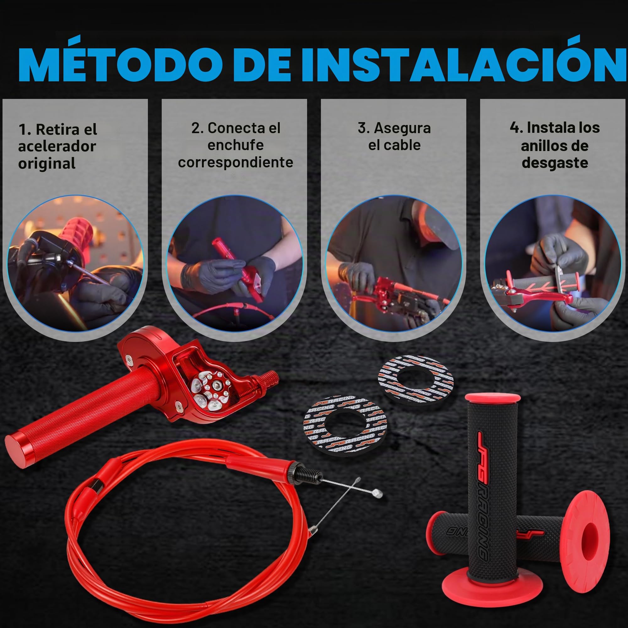 Conjunto Del Acelerador de Motocicleta de 7/8 Pulgadas 22 mm Cable Acelerador Moto de Extracción Rápida Universal Para Manillar de 50 110 125 150 200 250 CC Dirt Pit Bike ATV Mini Bike (Rojo)