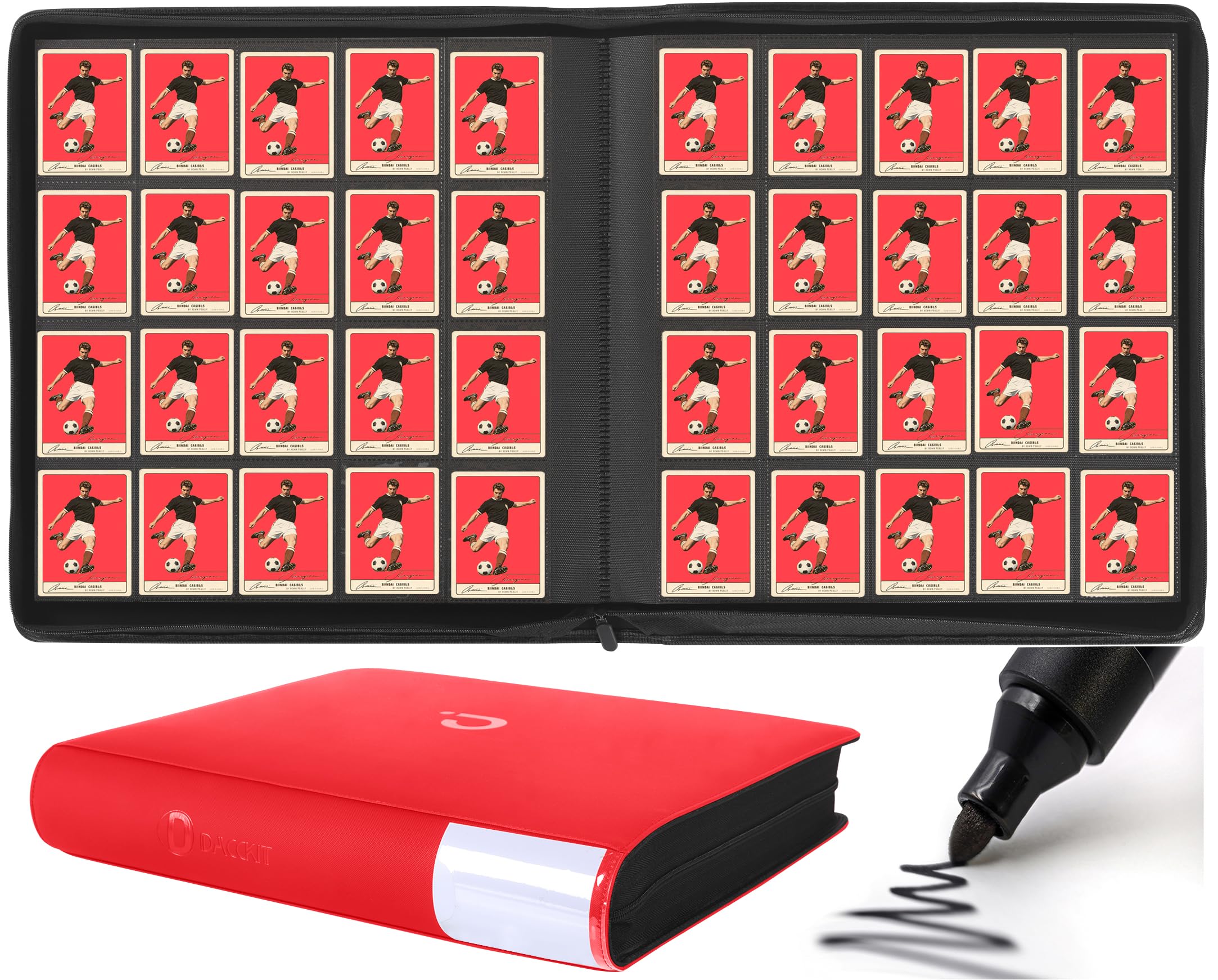 Premium Card Binder 20 Pocket - Fits 2000 Cards, 5x4 Ringless Card Album with Sleeves Compatible with Trading & Sports Cards（Model A，Classic Red）