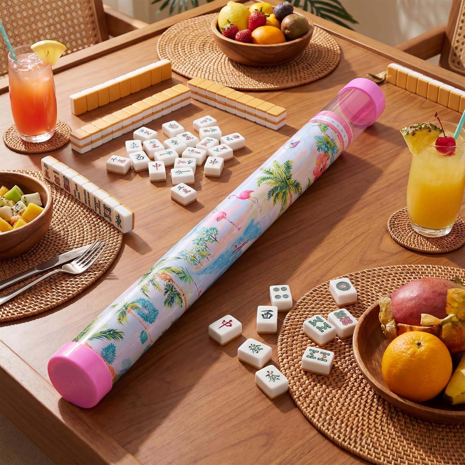 Unittype Mahjong Mat Tube Storage Bag with 2 Rubber Outer Caps 36 Inch Long Mahjong Mat Holder Clear Artwork Tube Case for Board Games Travel Storage-Mat Not Include