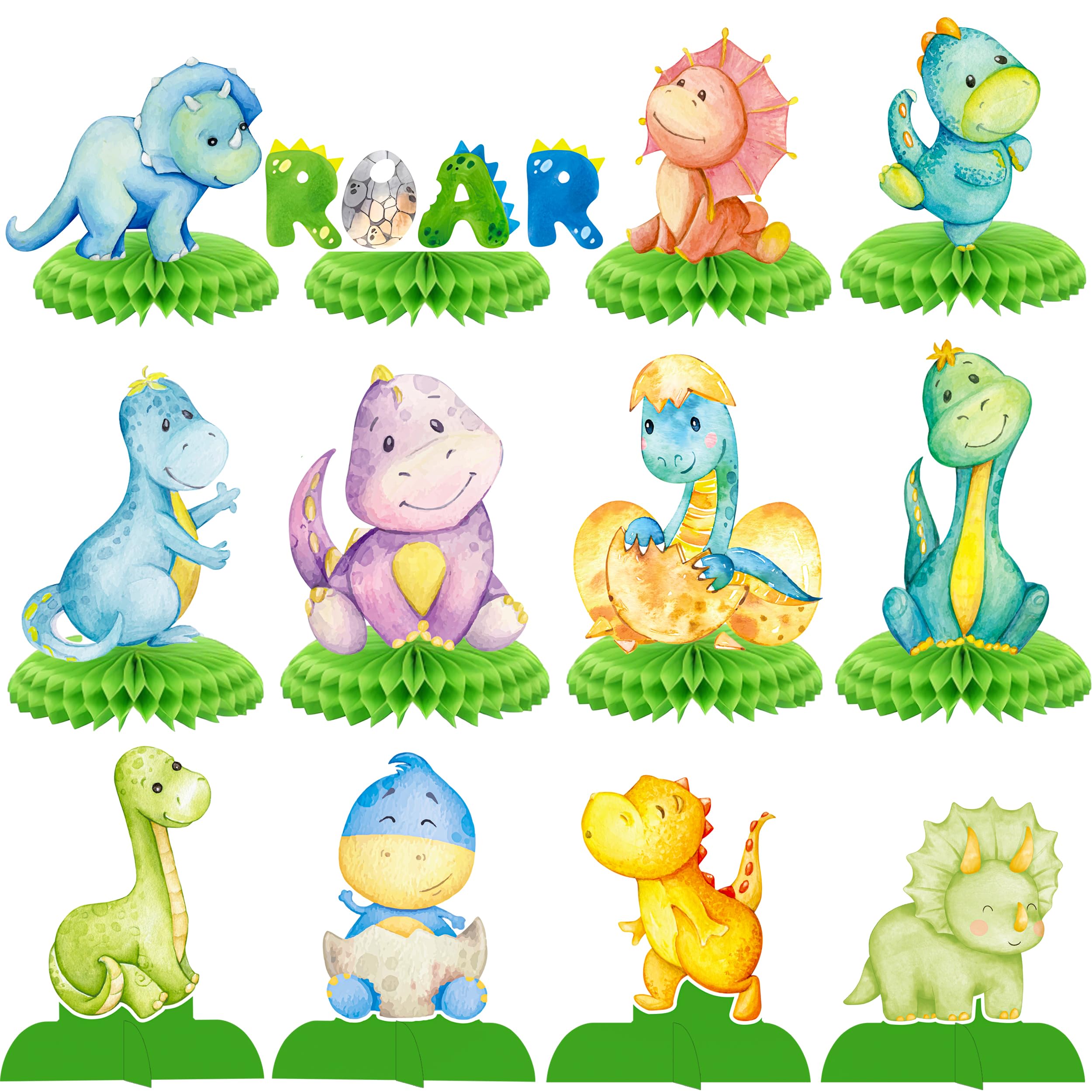12Pcs Dinosaur Party Honeycomb Centerpieces Dinosaur Centerpieces for Table Dinosaur Theme Baby Shower Birthday Party Decorations Dino Roar Party Supplies