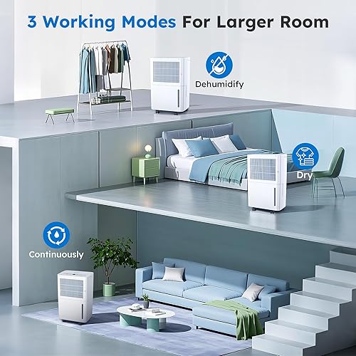 Miniatura 5 de Deshumidificadores de 2500 pies cuadrados con manguera de drenaje para el hogar, deshumidificador portátil de 30 pintas para habitación grande con