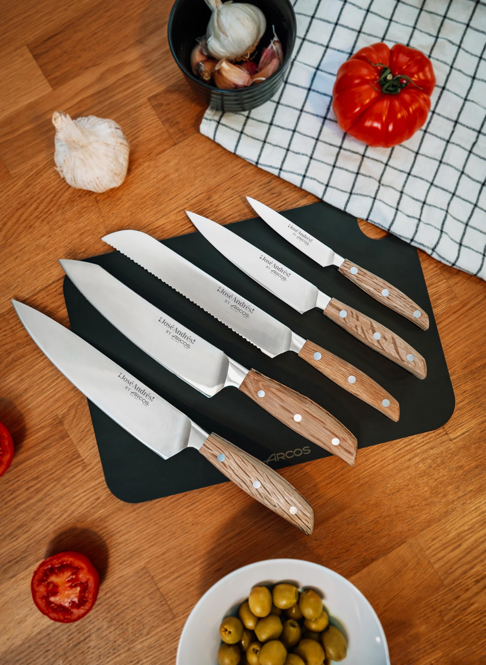 Arcos by Chef José Andrés - Coltello da pane da 20 cm per pane artigianali e prodotti da panetteria, lama forgiata in acciaio inox Nitrum con bordo in seta, manico ergonomico in legno di incina