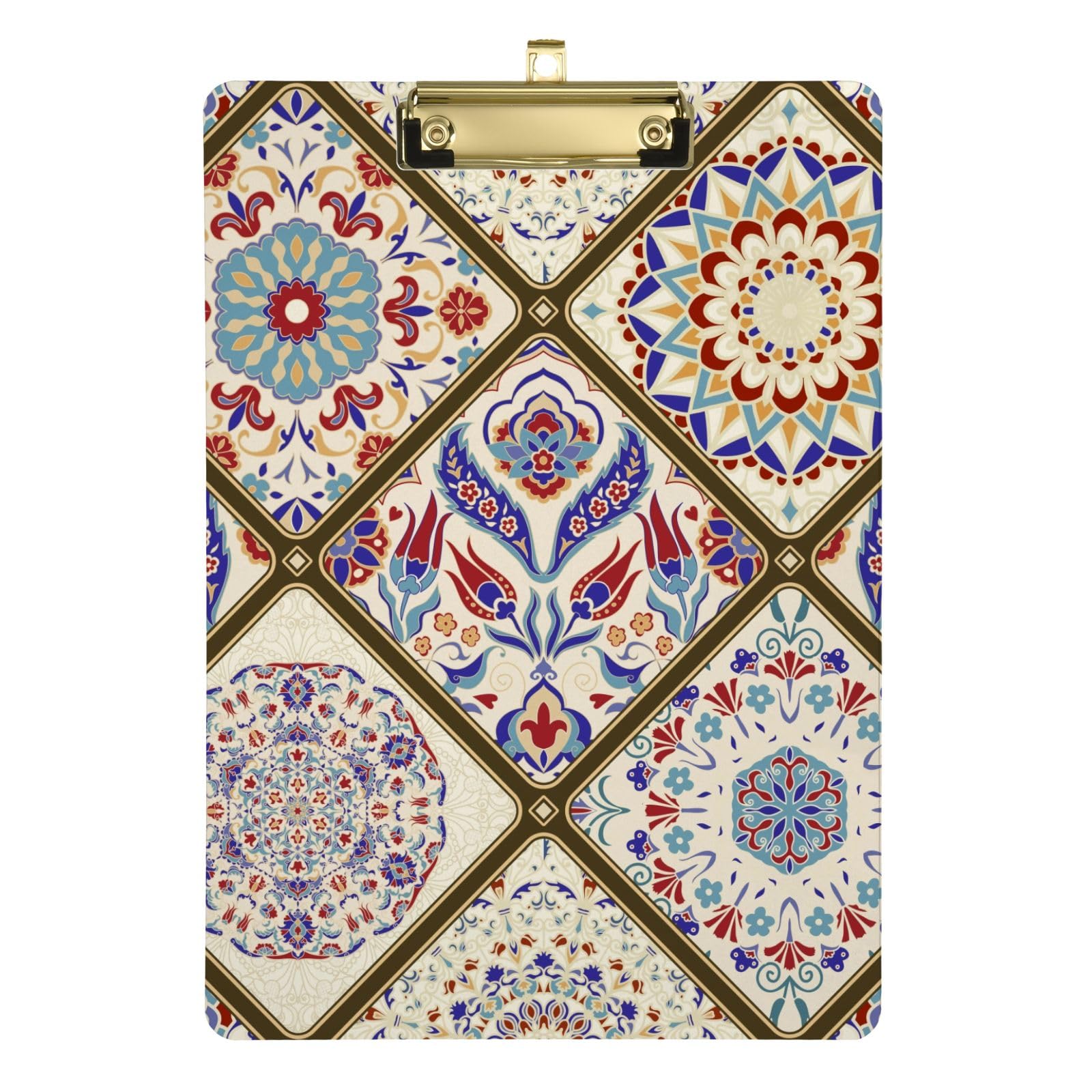 Clipboard Colorful Mandala Floral Writing Clipboard Wordpad Clipboards Standard Size for Nurses, Lawyers, Doctor Offices, Low Profile Gold Clip Retractable Hanging Tab, 12.5" x 9"