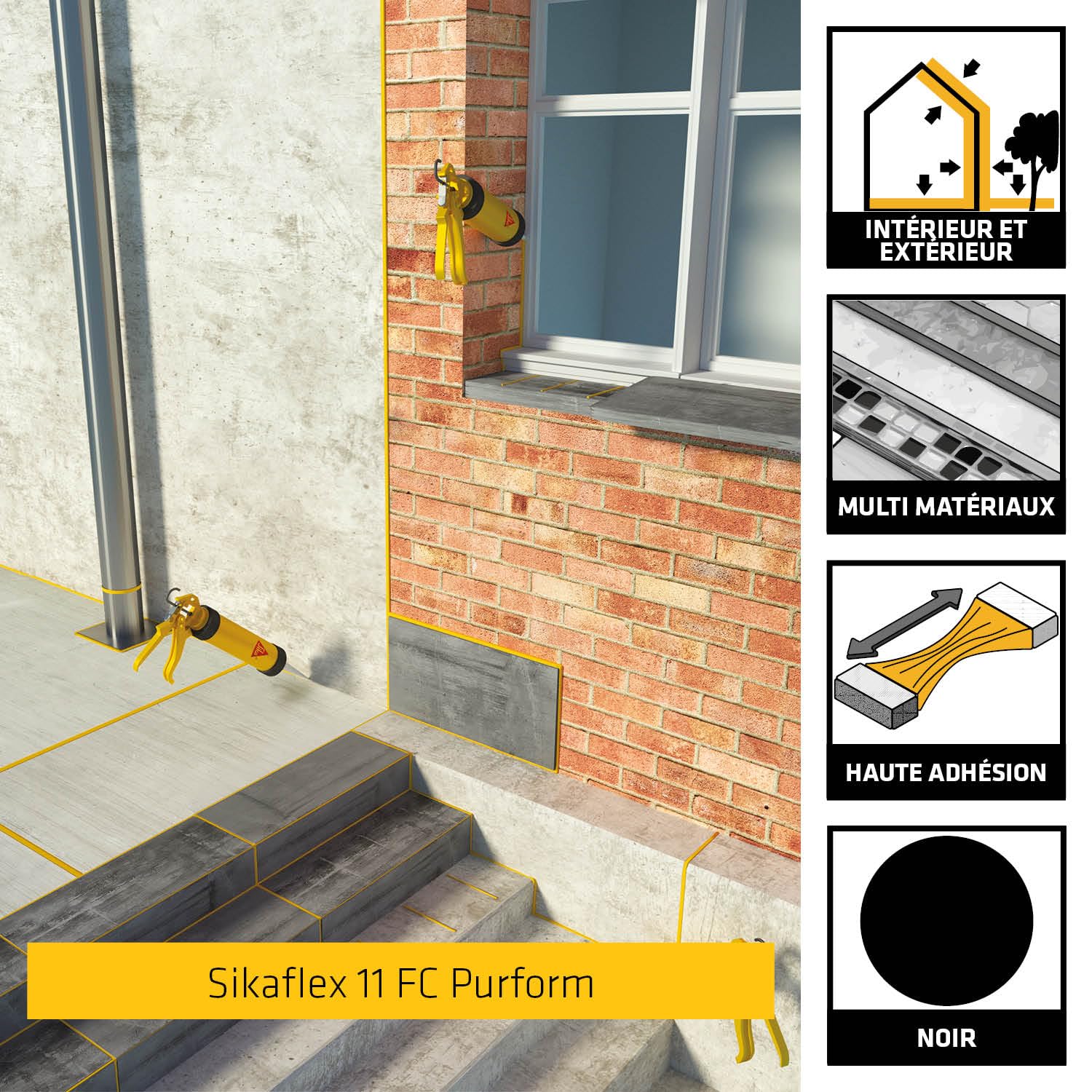 SIKA - Lot de Mastic, joint et colle multi-usages multi-supports - Sikaflex 11 FC Purform - Intérieur et extérieur - Lot de 3 cartouches Noires de 300ml + 3 cartouches Blanches de 300ml