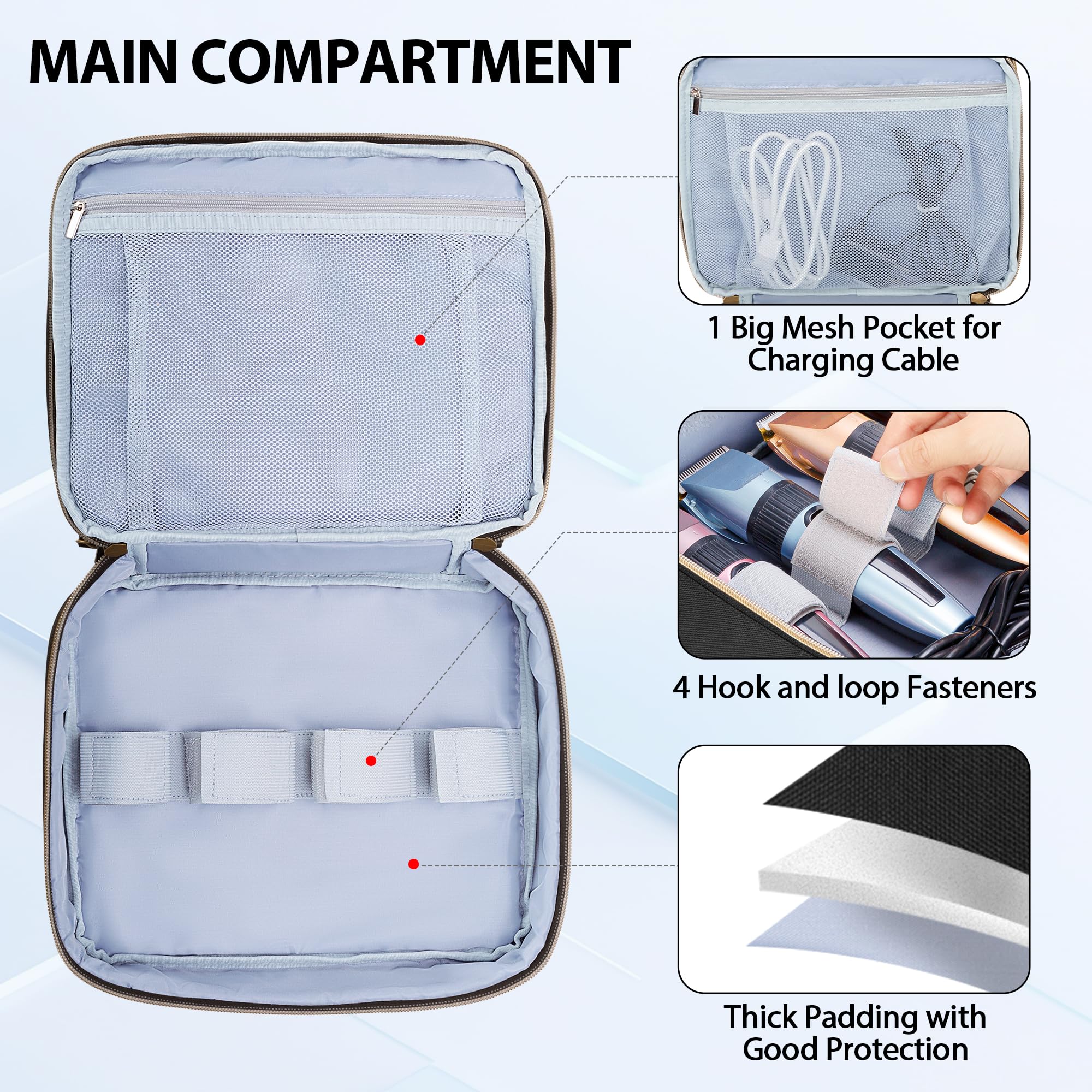 CURMIO Sac Double Couche pour Tondeuse à Cheveux, Étui de Transport Compatible avec SUPRENT, Hatteker, Wahl, GLAKER et la Plupart des Tondeuse Standard et Accessoires de Coiffure, Noir