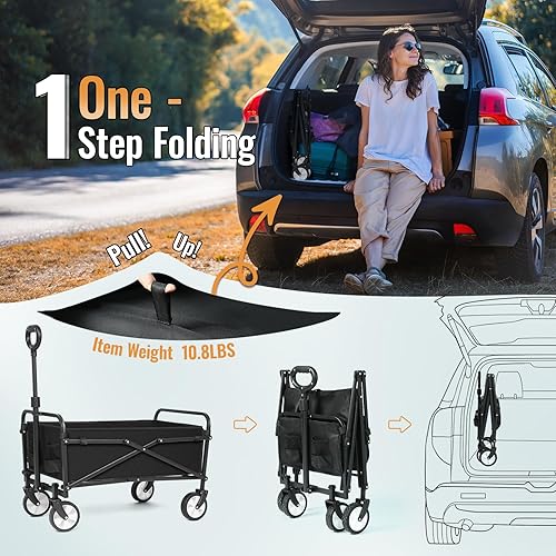 Miniatura 3 de LUXCOL Carrito plegable plegable con ruedas todo terreno y mango ajustable, portátil, resistente, capacidad de peso de 200 libras para compras de