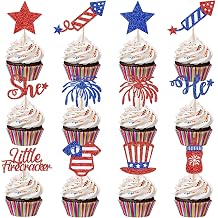 36Pcs Little Firecracker Cupcake Toppers 4th of July Gender Reveal Little Firecracker Baby Shower Cupcake Toppers for 4th of July Baby Shower Birthday Cake Decorations