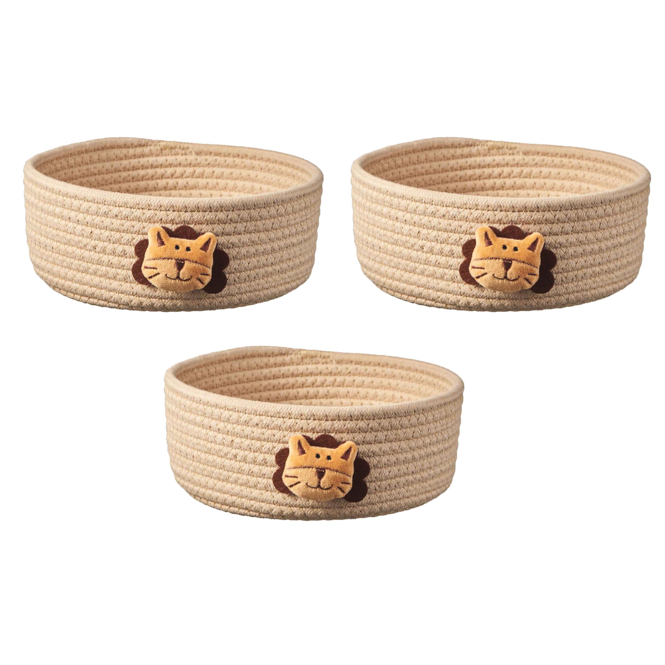 Eden & Willow Cotton Nursery Room Storage Basket - Eco-Friendly, Durable, and Playful Organisation Solution for Children with Adorable Designs - SET OF 3 (Lion, Medium)
