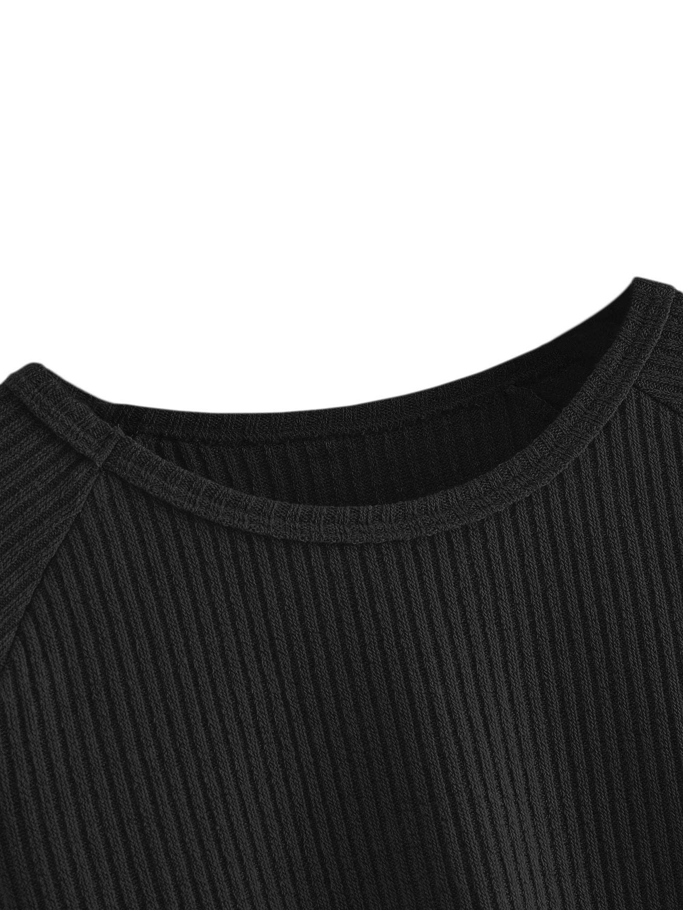 SweatyRocks Women's Casual Solid Ribbed Knit Raglan Long Sleeve Crop Top T Shirt