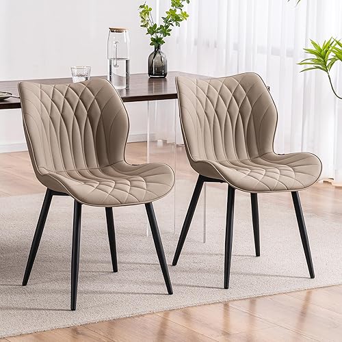 Kidol & Shellder Juego de 2 sillas de comedor modernas con respaldo, sillas decorativas sin brazos para sala de estar, silla tapizada de piel