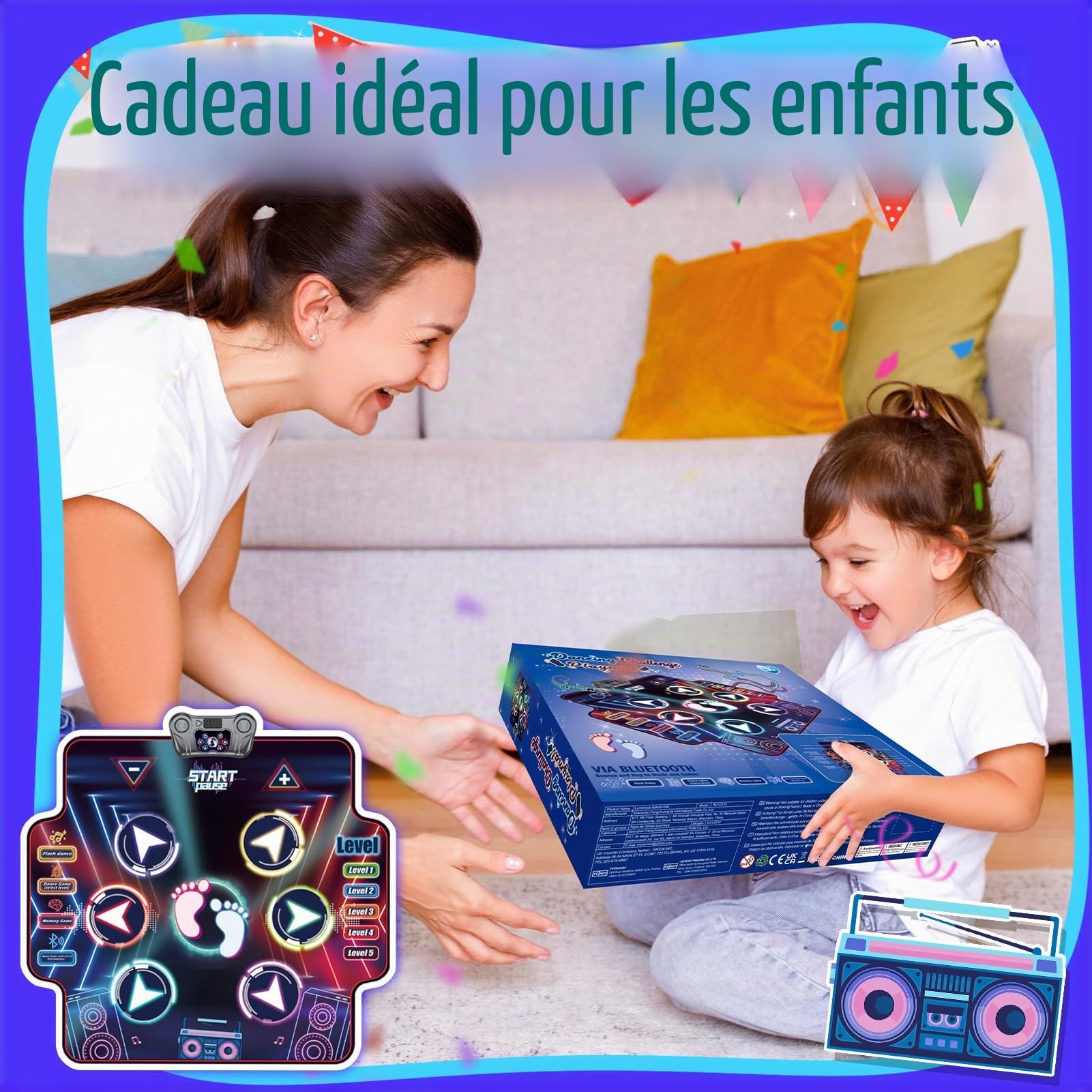 Tapis de Danse Licorne Jouet Cadeaux pour Enfants de 2 3 4 5 6 7 8 Ans Filles, Tapis de Danse Jouet Fille 2 3 4 5 6 7 8 Ans,5 Niveaux de Danse, Anniversaire Cadeaux,Noël (Black, Large)