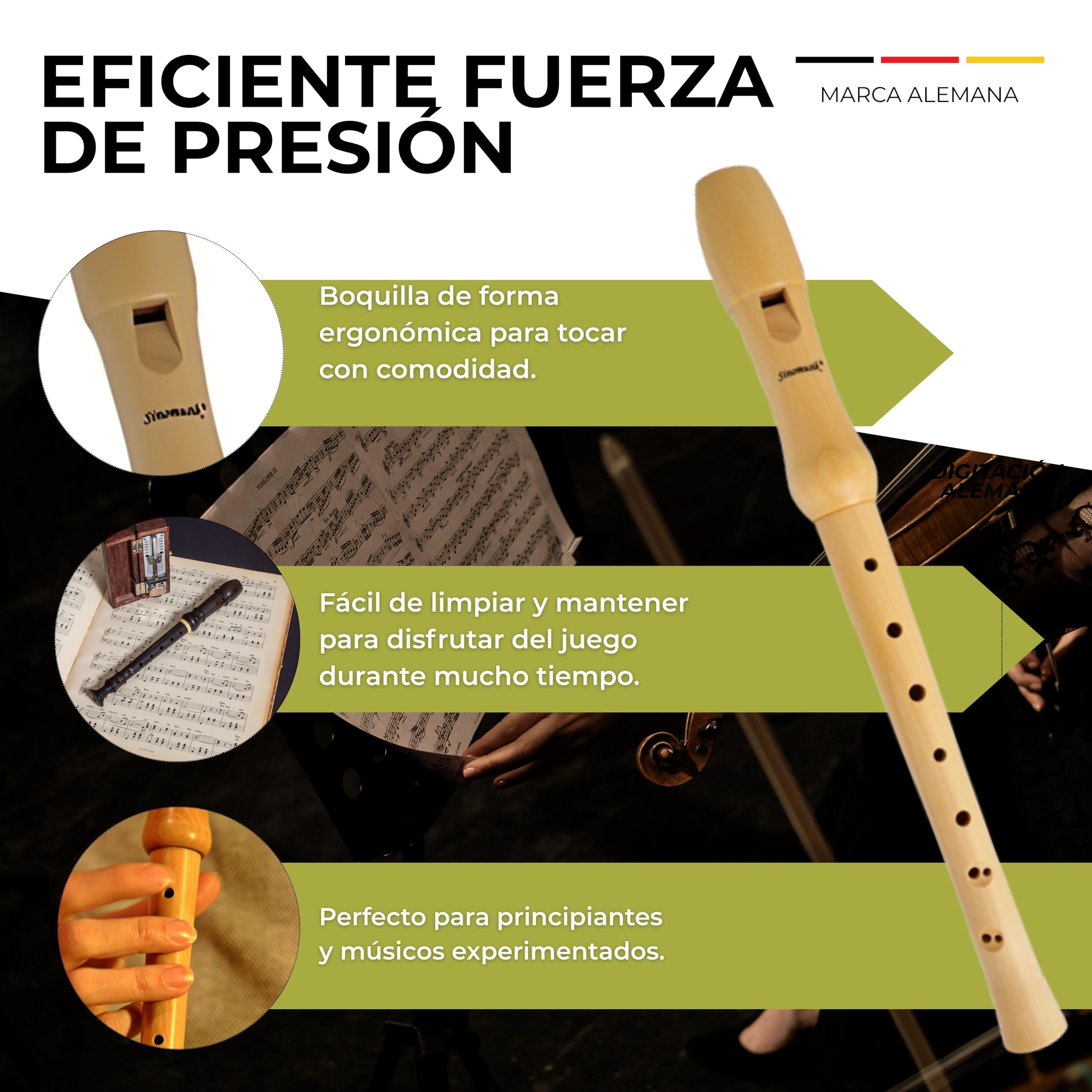 Flauta C-Soprano FUNDACIONES BARROCA digitación de madera en un juego completo | TAMBIÉN disponible como digitación alemana (seleccionable)