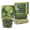 SubSahara African Net Sponge, 2 Pack 45-Inch Exfoliating Body Scrubber | Knotted mesh lathers and rinses easily; stretches for back reach. Olive Green & Light Green; travel pouch.