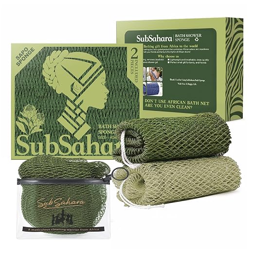 SubSahara African Net Sponge, 2 Pack 45-Inch Exfoliating Bath Scrubber