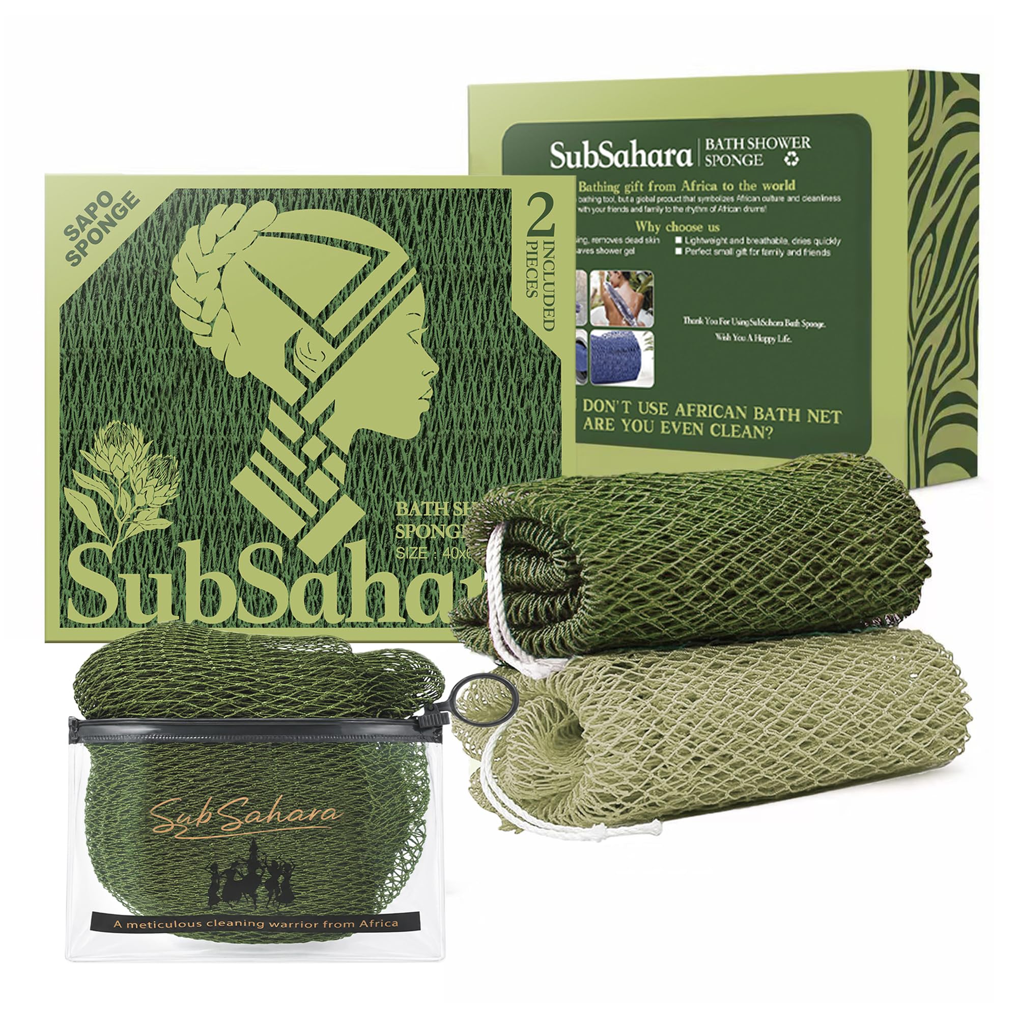 African Net Sponge - Exfoliating Body Scrubber (2 Pack) -1