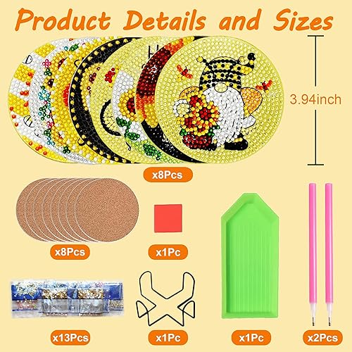 Miniatura 2 de 8 posavasos de pintura de diamantes con soporte, posavasos de arte de diamante de paisaje para adultos, kits de pintura de diamantes para niños