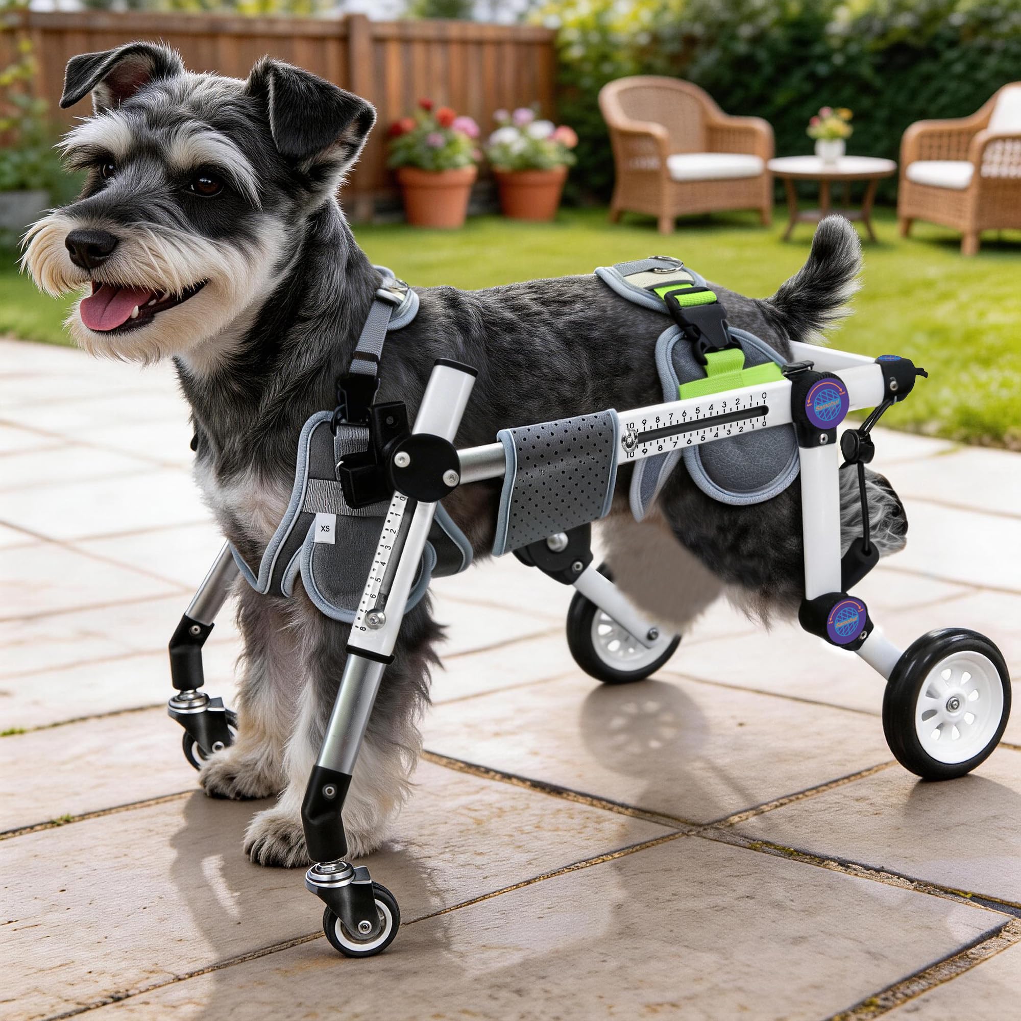Photo 1 of LetPetRun Dog Wheelchair 4 Wheels Adjustable, Full Body Support Dog Cart for Front & Rear Legs, Lightweight Mobility Aid for Disabled Small Dogs (XSLW for 17.5-33.5lbs)