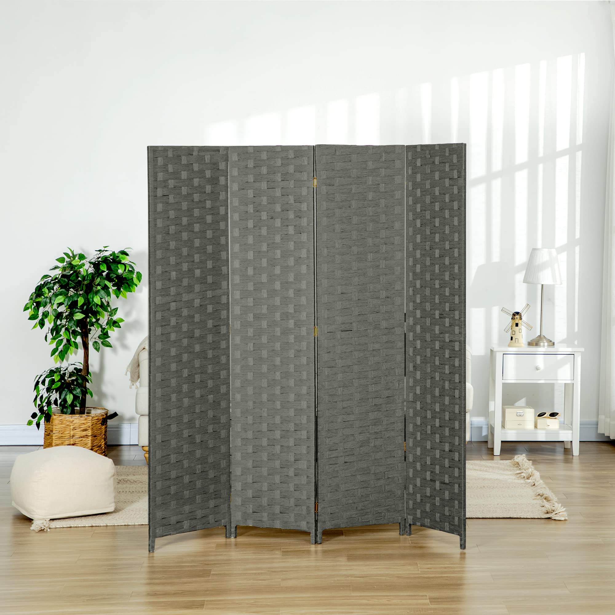 HOMCOM Paravent Intérieur 4 Panneaux 159,5L x 169,5H x 1,6P cm Gris | Séparateur de Pièce, Cloison en Bois