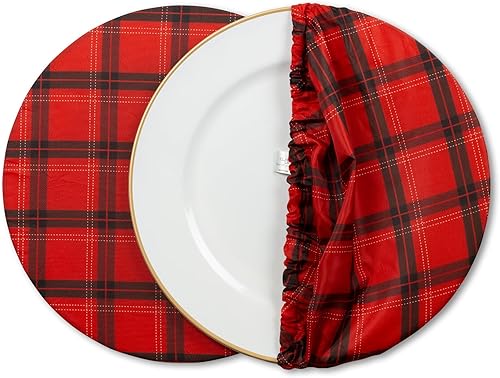 Miniatura 2 de Juego de 6 fundas para platos de cena de Navidad a rayas para decoración de mesa, a prueba de manchas. Fundas de tela para manteles individuales