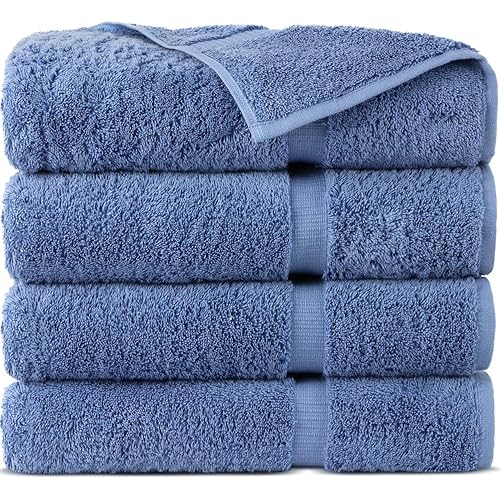 Indulge Linen 100% Turkish Cotton Towel Set (Wedgewood, Bath Towels - Set of 4)