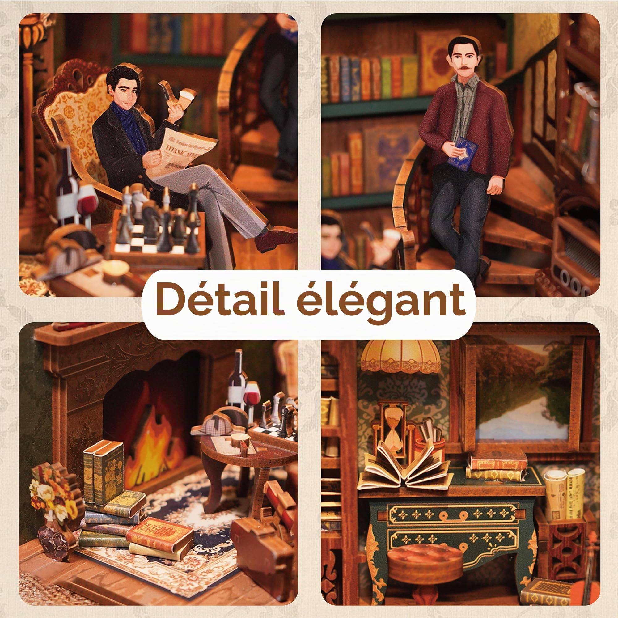 Tonecheer Book Nook avec Lumière LED Kit Maisons de Poupées DIY Maison Miniature Puzzle en Bois 3D pour Adultes Bibliothèque Décoration Cadeau d'anniversaire（Agence de détective de Violon