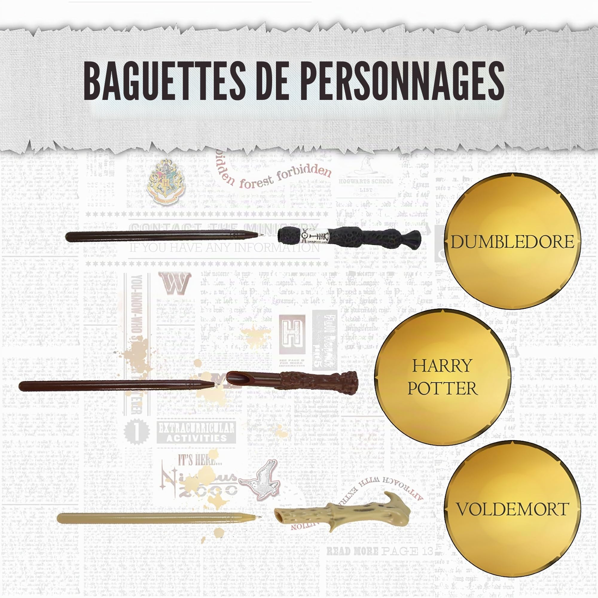 Harry Potter Lot de 3 stylos baguette magique Fournitures de papeterie pour écriture, cadeaux et marchandises