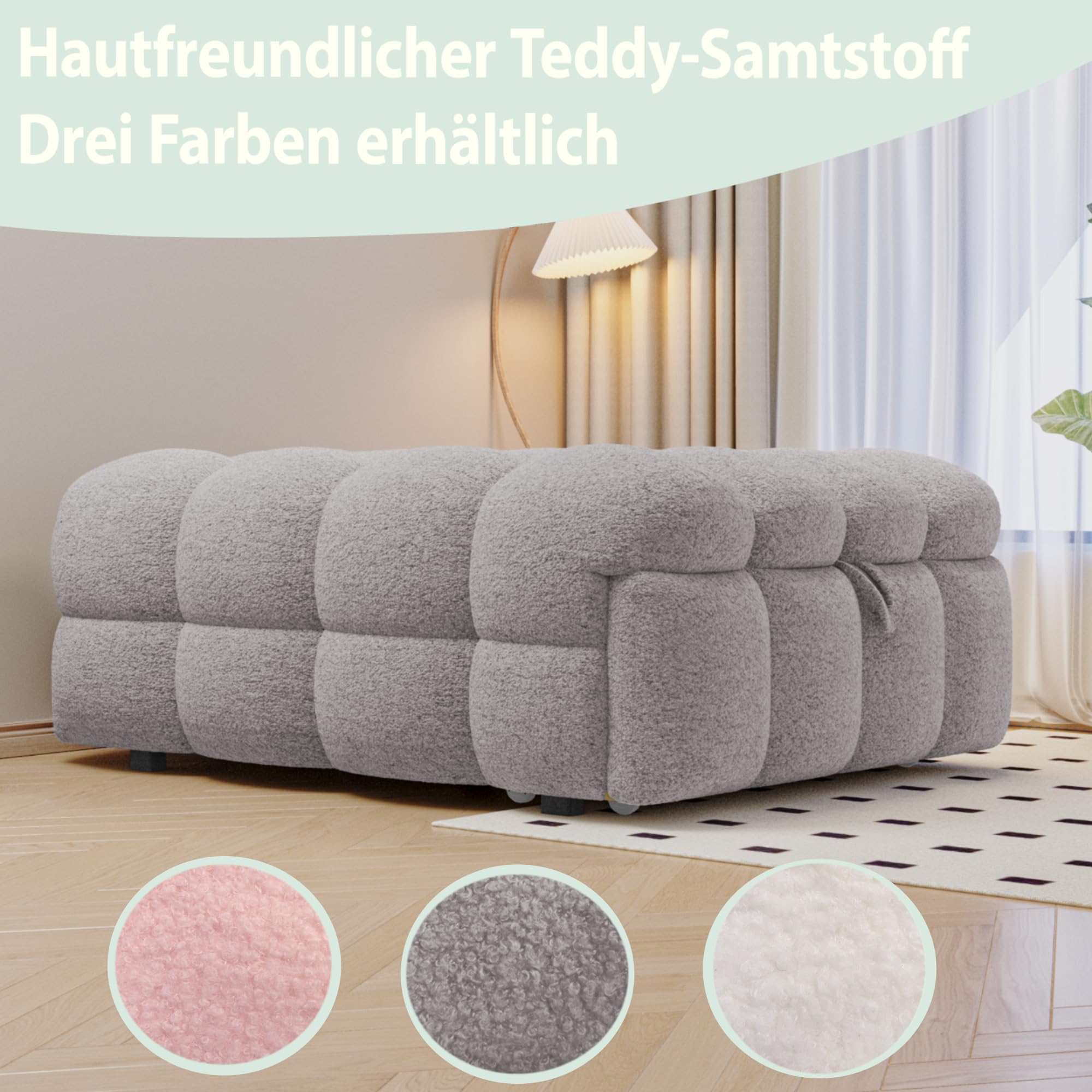 Letto imbottito, poggiapiedi 2 in 1, divano letto, letto singolo, letto gonfiabile, tessuto in peluche, grigio