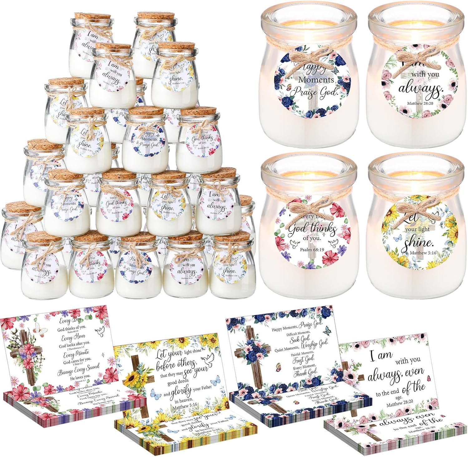 MTLEE 20 Set Religious Thank You Gift Bible Verse Gift Bulk Baptism Christmas Christian Candle for Teacher Women Baby Baptism Favors Christening Favors Guests Gifts Catholic