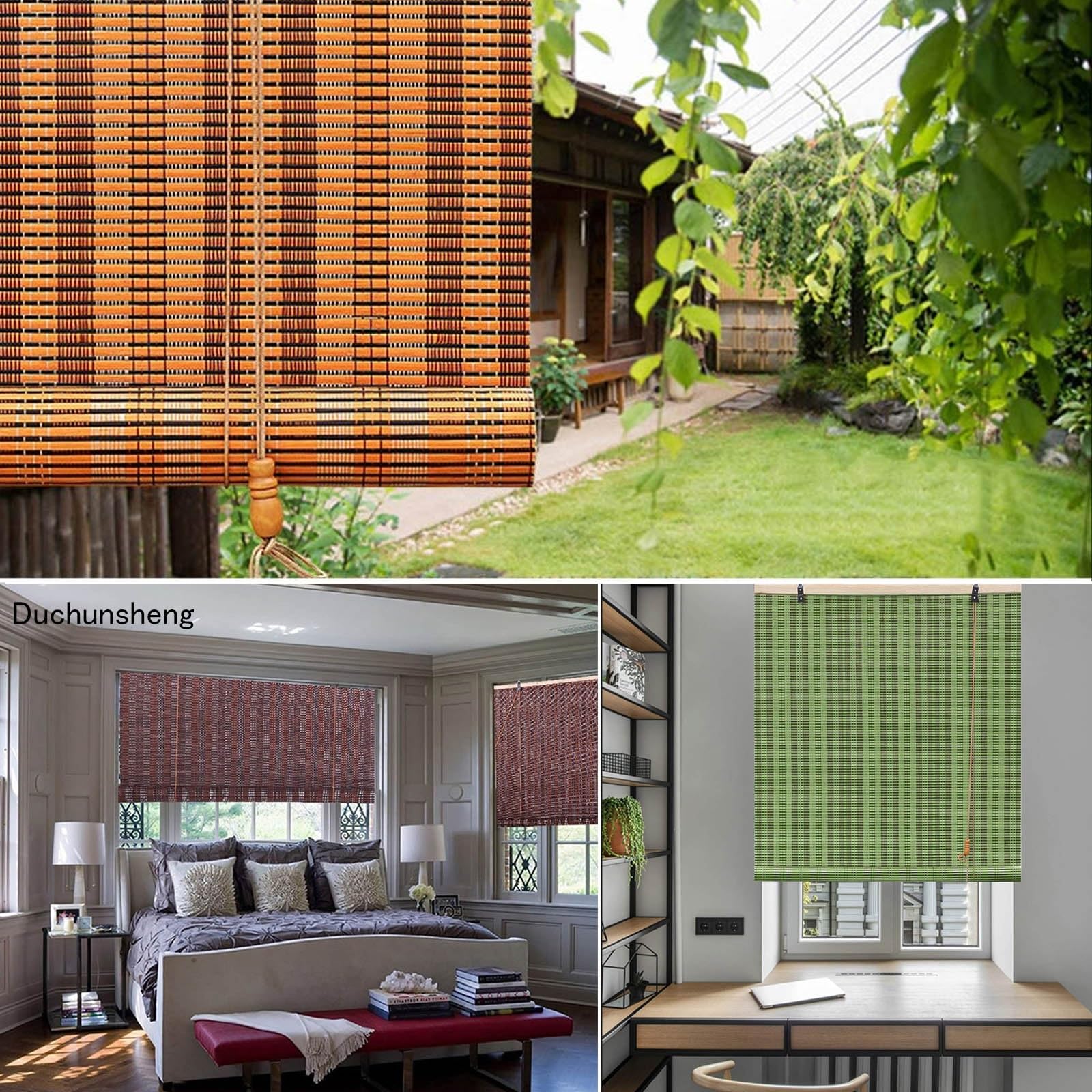 Store enrouleur en bambou naturel – Stores romains en bois pour portes et fenêtres d'intérieur, tonnelle de jardin, terrasse, stores occultants verticaux, de 60 à 120 cm, parfait pour la décoration de
