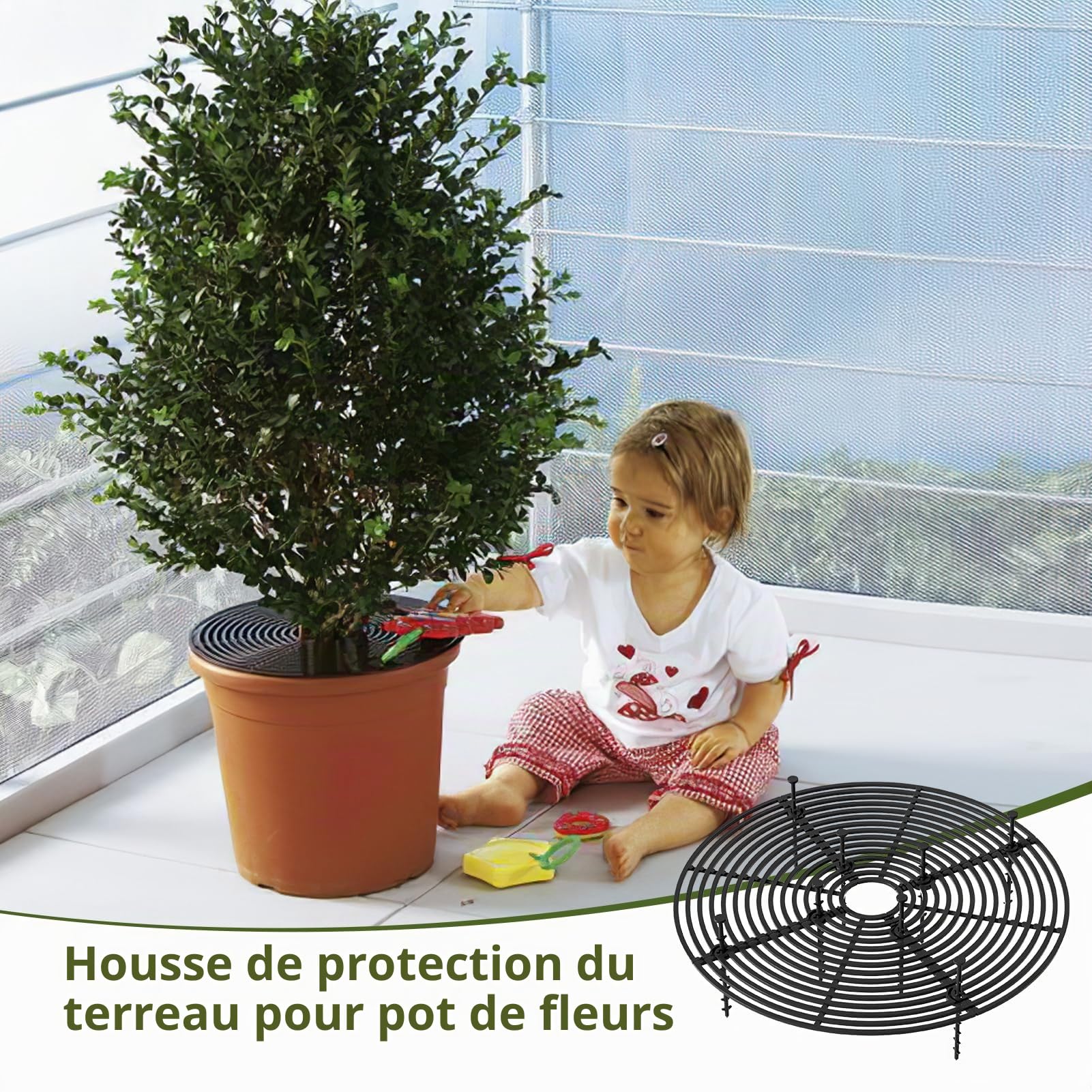 Ownkim Grilles de Protection pour Pots de Plantes - Cache-Pot Réglable jusqu'à 30 cm - Kit Complet avec Boulons et Feuilles en Plastique ABS - Protège Plantes Contre Chats, Enfants et Débris